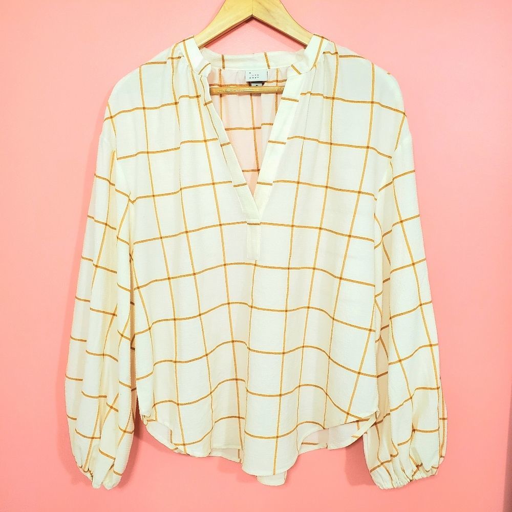 NWOT Lightweight & Flowy Puff Long Sleeve Gingham Blouse